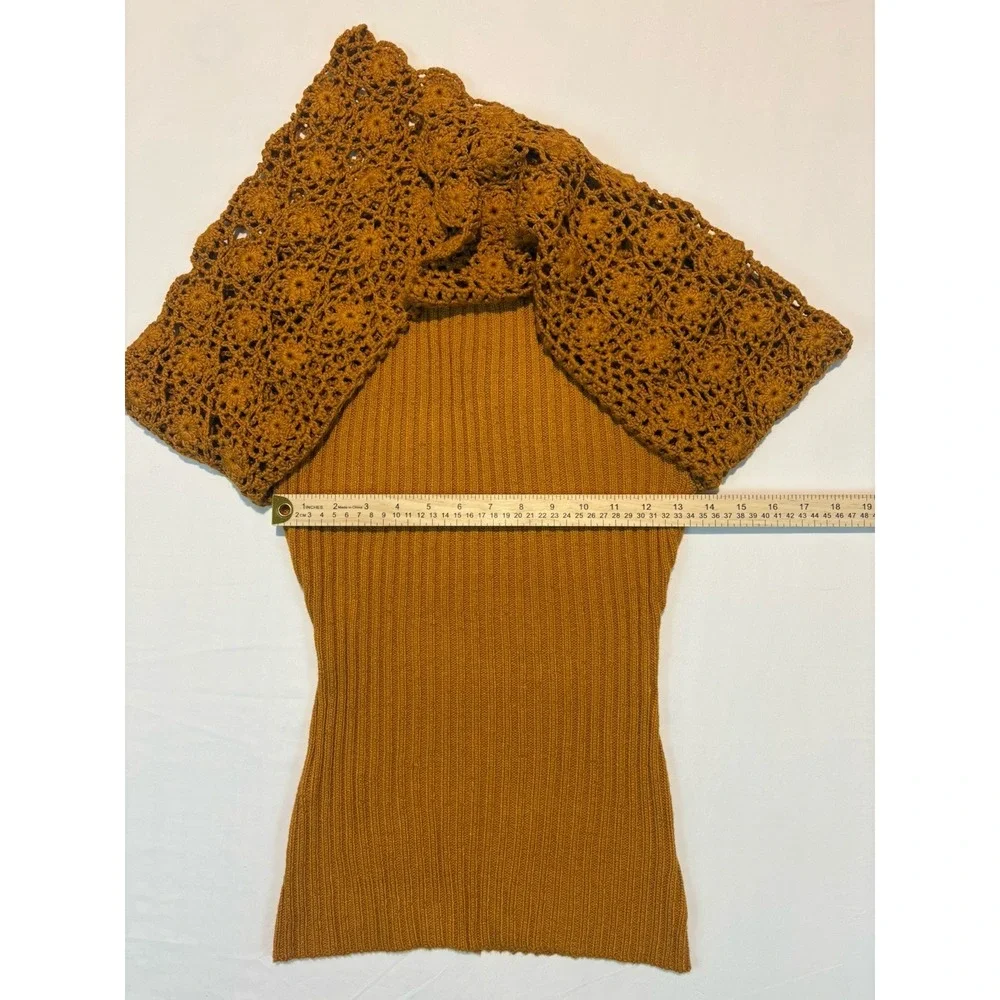 Love Colette Sweater Ladies Large Hippie Crochet Bell Sleeve Mustard Boho